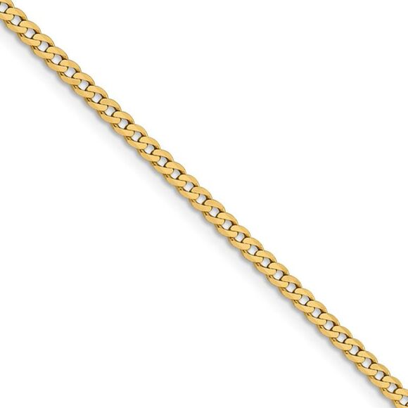 2.25mm 14k Yellow Gold Solid Beveled Curb Chain Necklace, 24 Inch - Picture 1 of 8